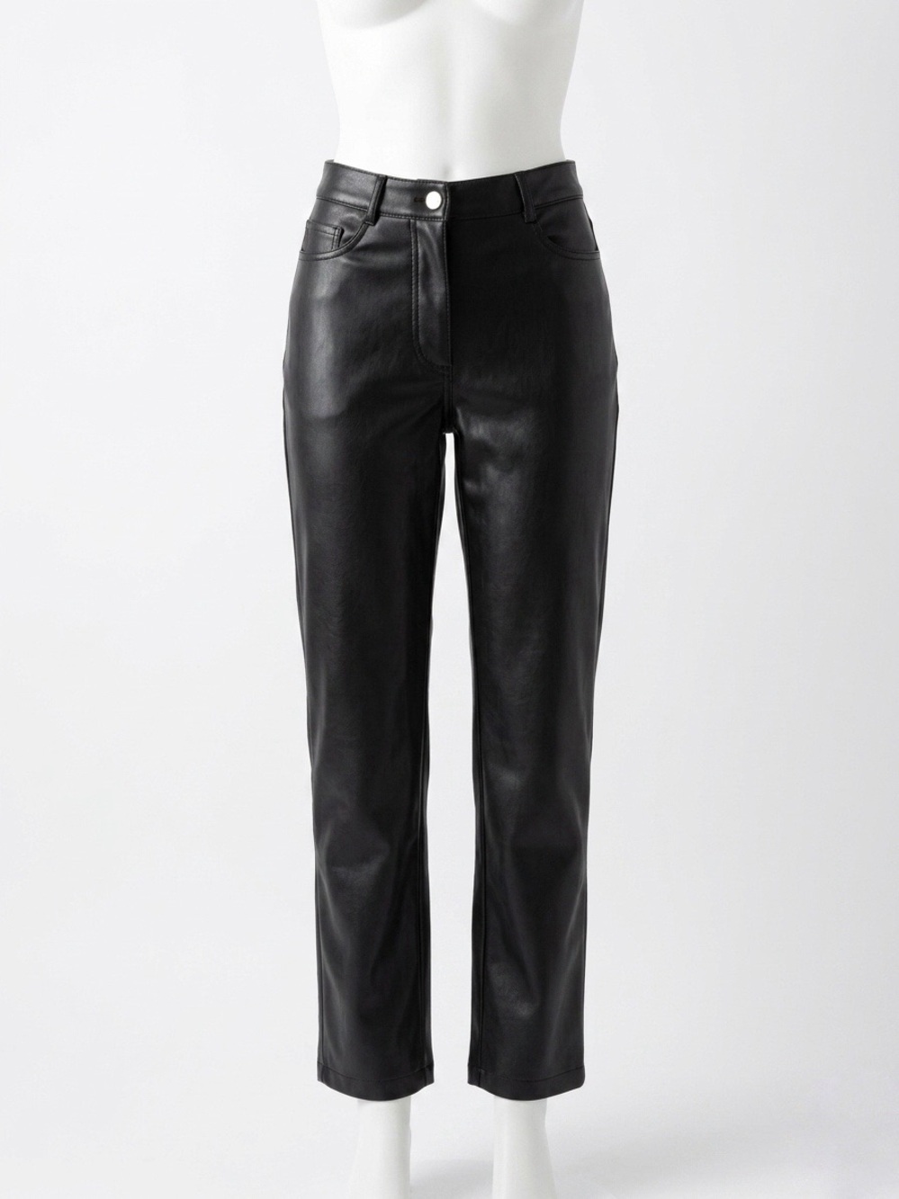 Wilfred Black Faux Leather Pants with Branded Button
